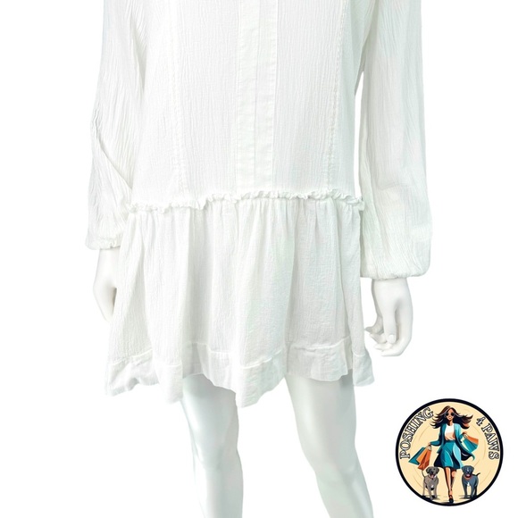 Pomander Place NEW White Gauze Beaded Long Puff Sleeve V-Neck Mini Dress Size S - Picture 4 of 10